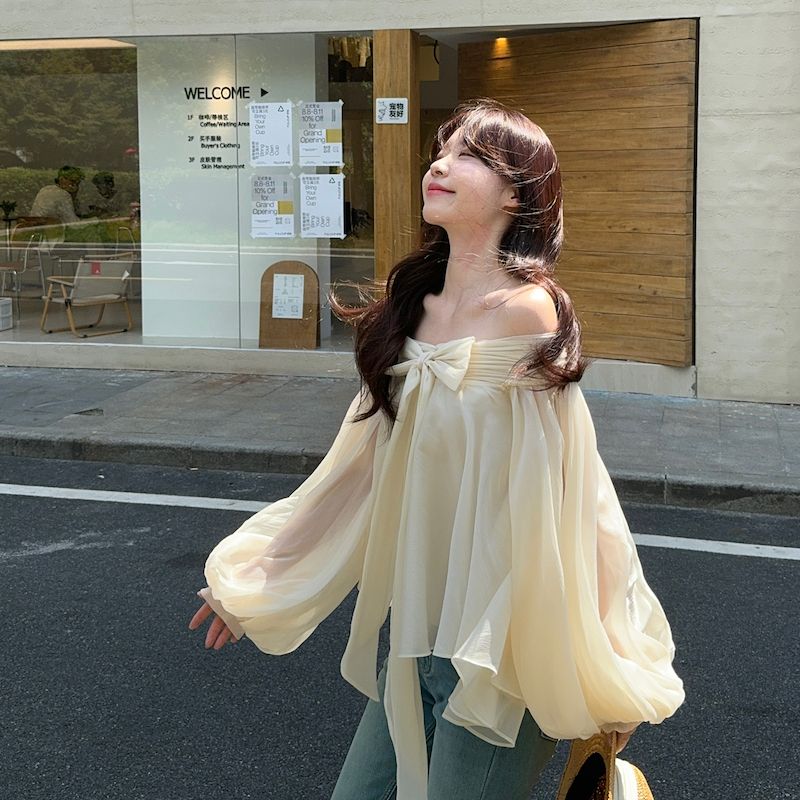 Off Shoulder Top - قميص نسائي بتصميم فرنسي مكشوف الأكتاف