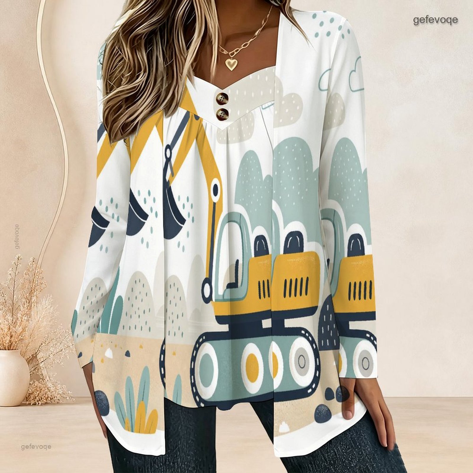 V Neck Cami Top - بلوزة نسائية بأكمام طويلة بتصميم قطعتين