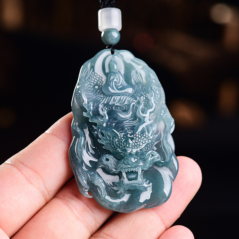 Women Fashion Necklace - قلادة التنين من اليشم البورمي الطبيعي،
