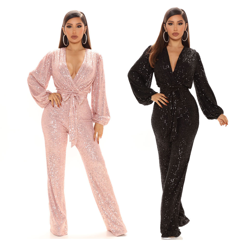 Women'S Fashion Overalls - بذلة نسائية مثيرة بياقة على شكل