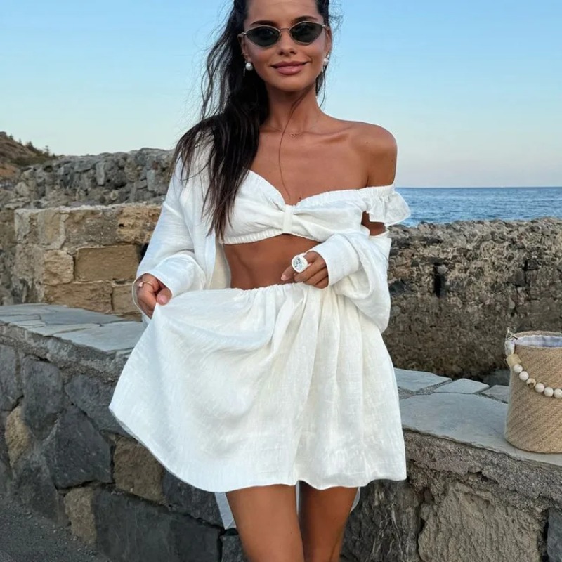 V Neck Cami Top - تانك القمم منتفخ تنورة صغيرة قطعتين