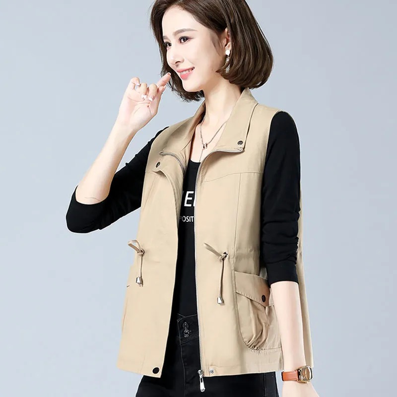 Women'S Fashion Utility Vest - سترة نسائية خفيفة الوزن بياقة عالية
