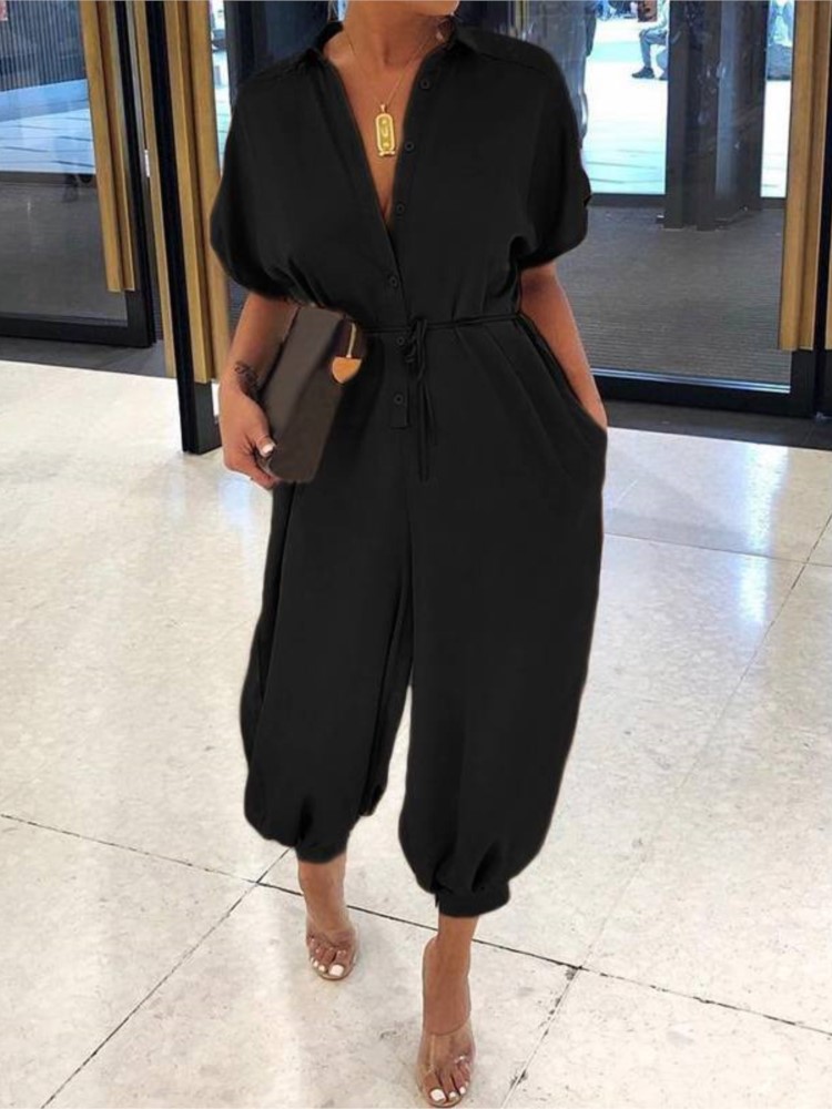 Women'S Fashion Overalls - بدلة قفز صيفية عصرية برقبة على