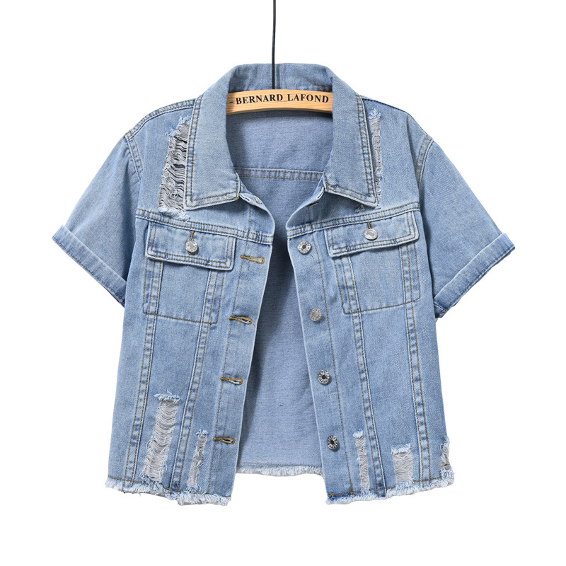 Women'S Fashion Jackets Amazon - جاكيت دينيم قصير بأكمام قصيرة بلون