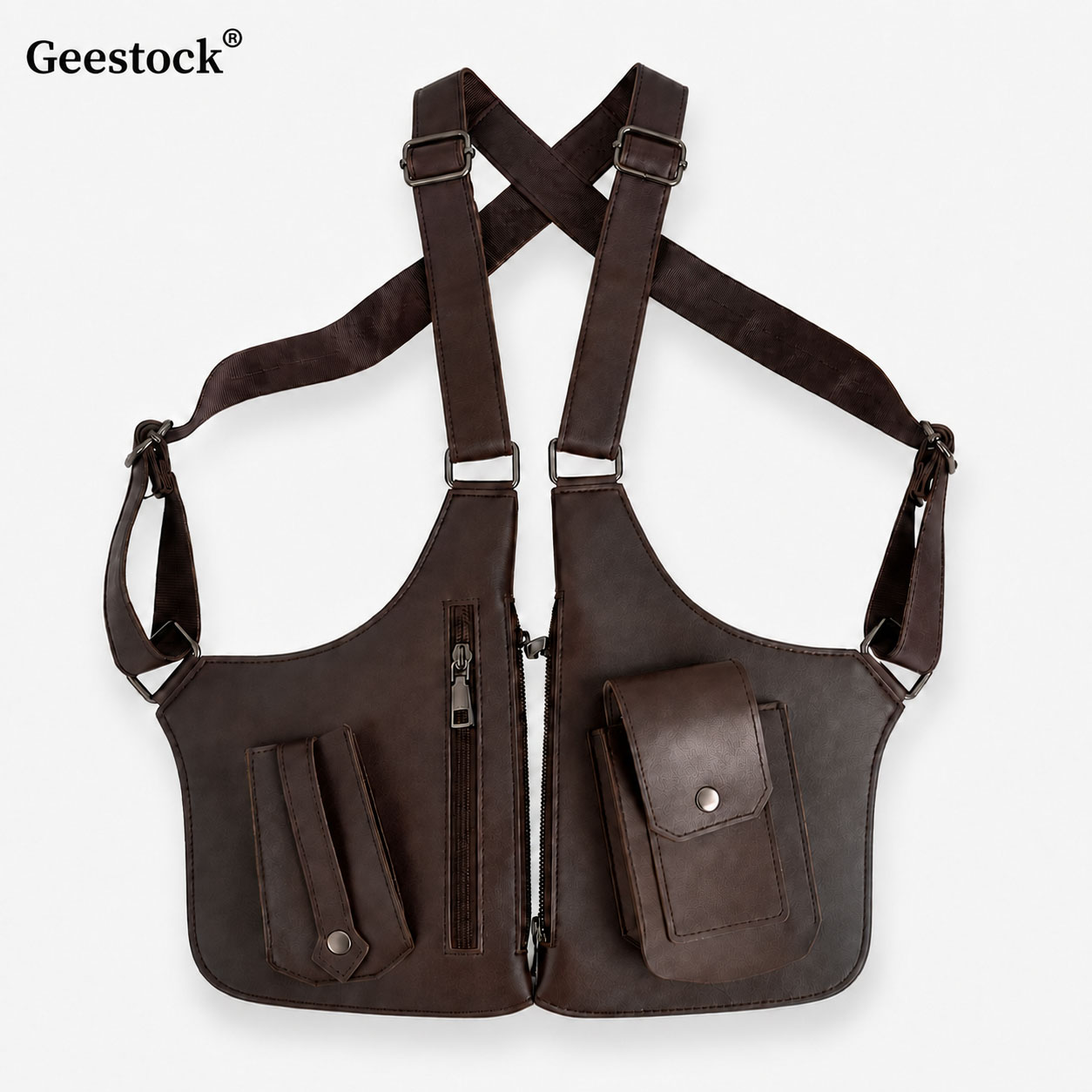 Women'S Fashion Utility Vest - حقيبة صدر جلدية للرجال والنساء متعددة