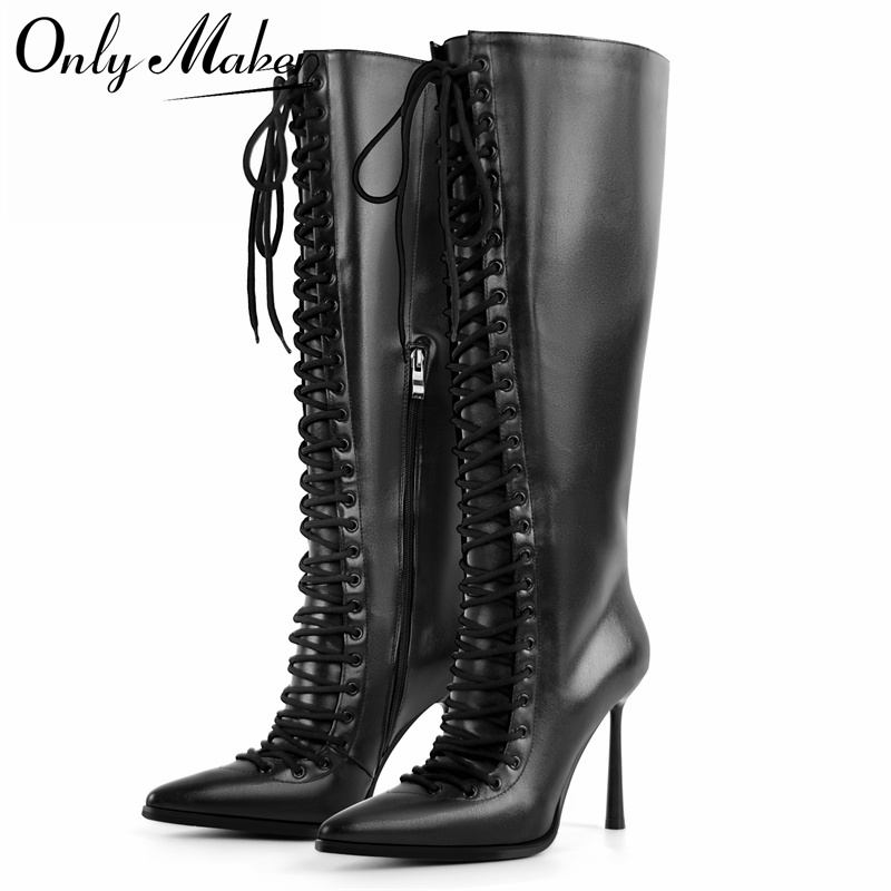 Women'S Fashion Knee High Boots - Onlymaker أشار تو الدانتيل يصل فو