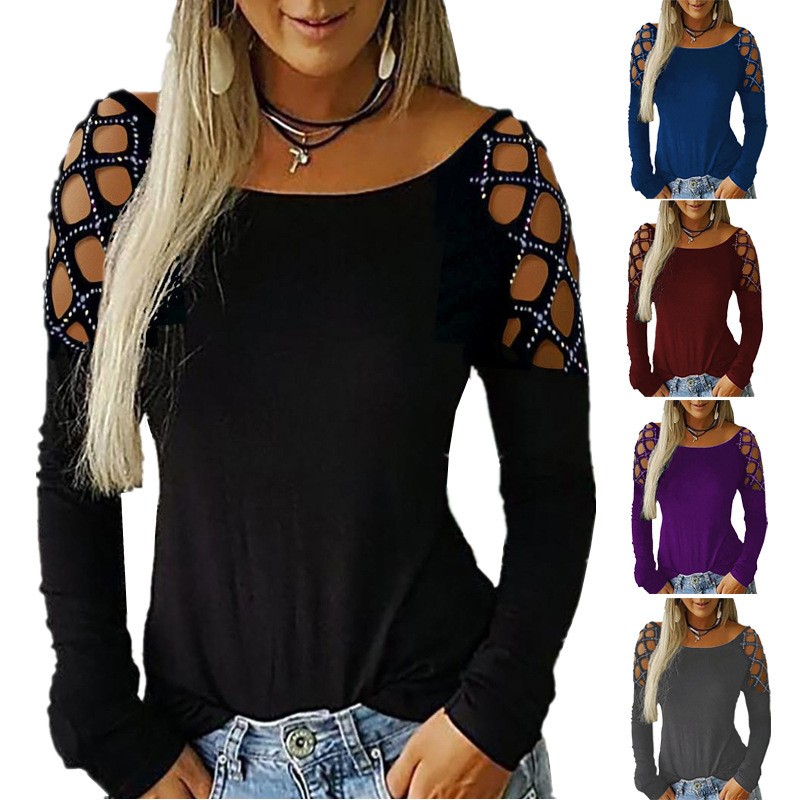 Off Shoulder Top - بلوزة نسائية بأكمام طويلة مكشوفة الكتفين