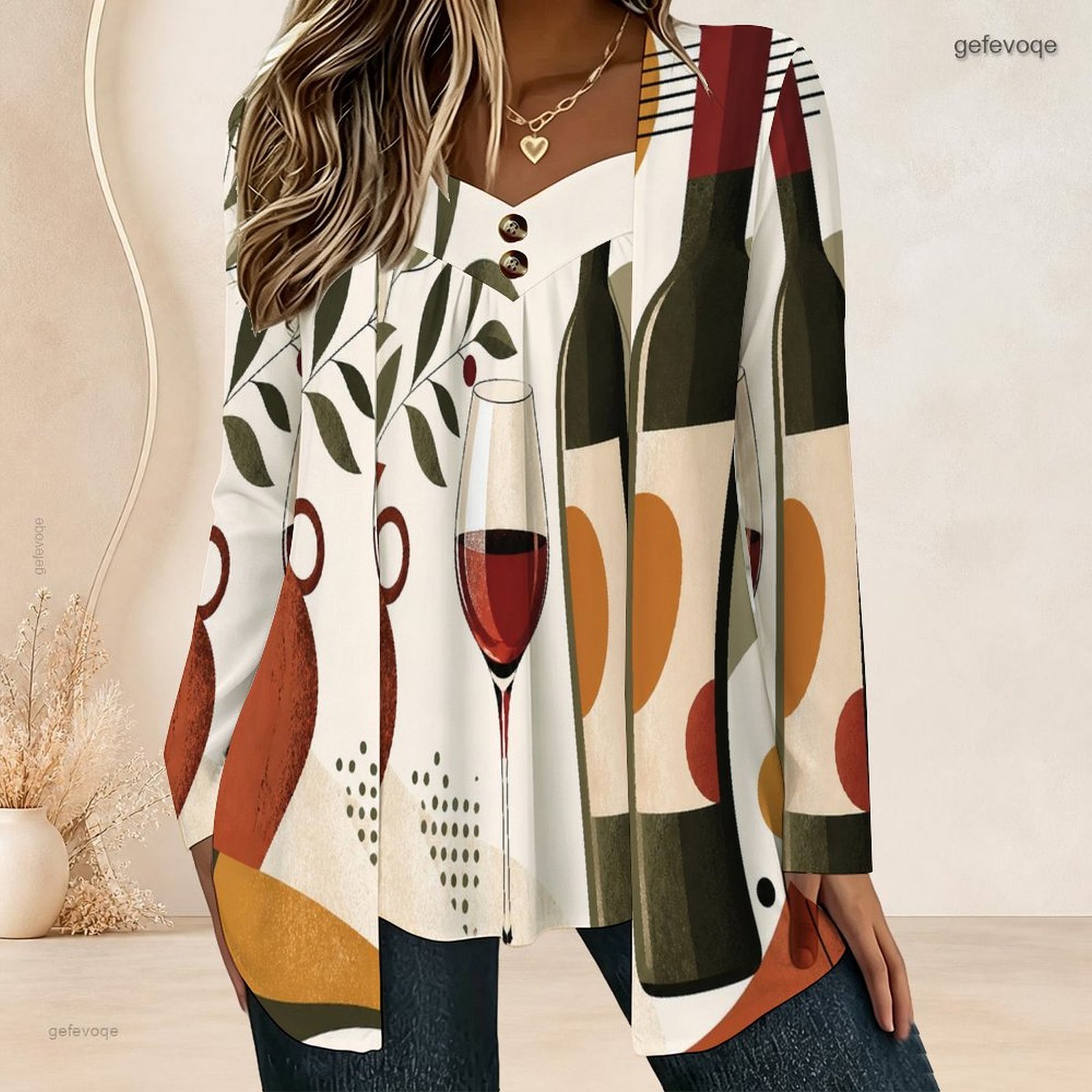 V Neck Cami Top - بلوزة نسائية بأكمام طويلة بتصميم قطعتين
