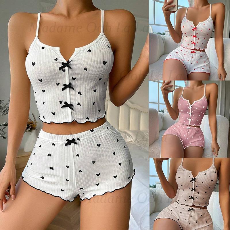 طقم بيجامة نسائي مثير بطبعة قل - مراجعة V Neck Cami Top وسعره