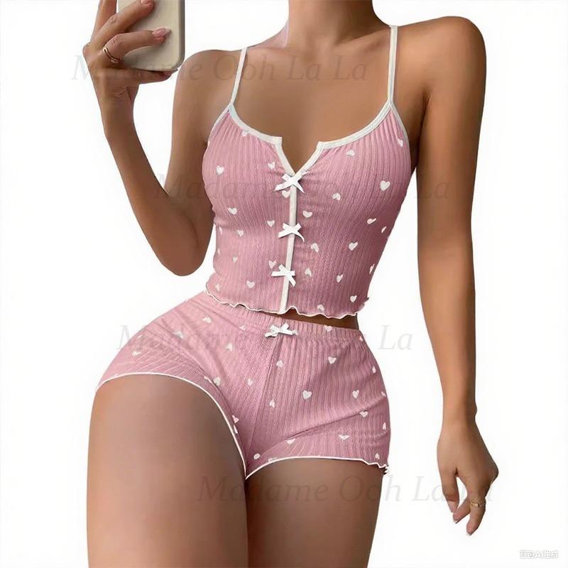 طقم بيجامة نسائي مثير بطبعة قل - مراجعة V Neck Cami Top وسعره