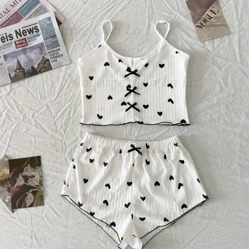 طقم بيجامة نسائي مثير بطبعة قل - مراجعة V Neck Cami Top وسعره