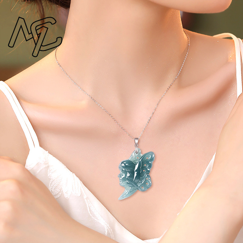 قلادة فراشة من اليشم الأزرق ال - مراجعة Women Fashion Necklace وسعره